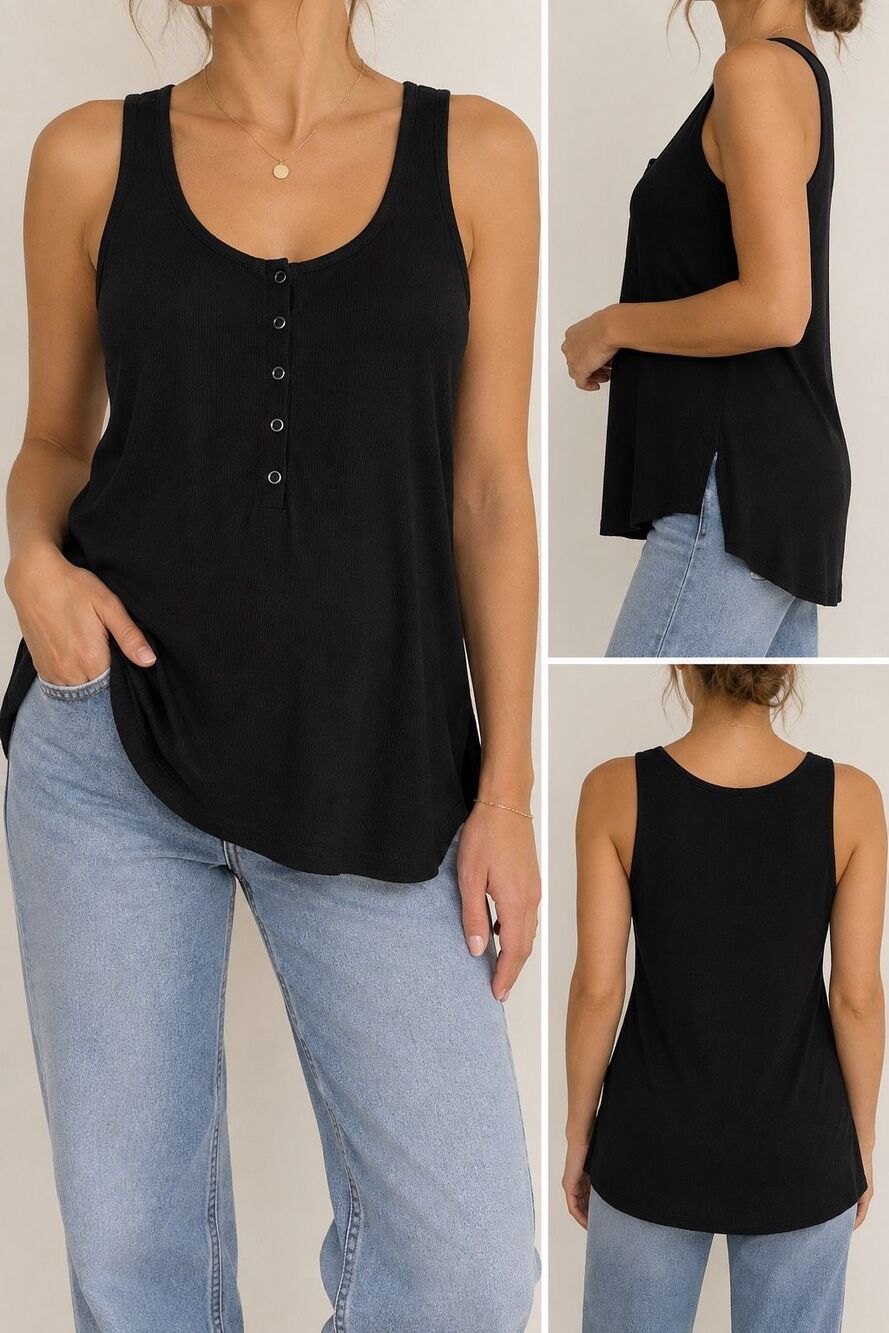 HATCH Black Henley Tank Top Size s Sleeveless Maternity Relaxed Fit